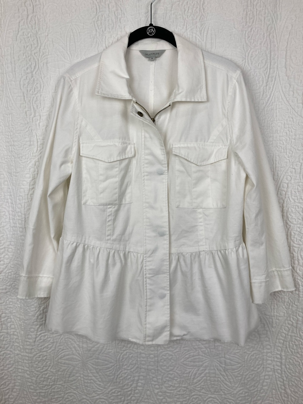 PEPLUM TWILL JACKET Snap & Zip - WHITE Sz Medium